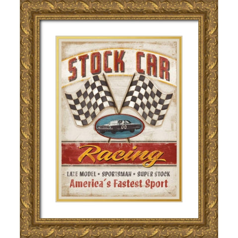 Stock Car Racing  Gold Ornate Wood Framed Art Print with Double Matting by Mollie B.