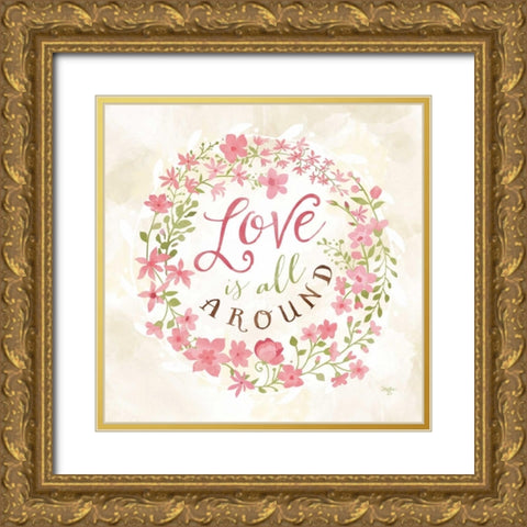 Love is All Around Gold Ornate Wood Framed Art Print with Double Matting by Mollie B.