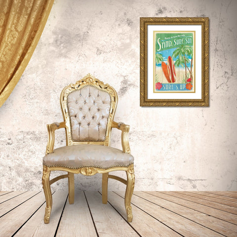 Surfs Up Gold Ornate Wood Framed Art Print with Double Matting by Mollie B.