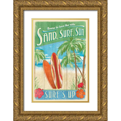 Surfs Up Gold Ornate Wood Framed Art Print with Double Matting by Mollie B.