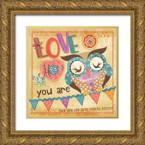 Owl Gold Ornate Wood Framed Art Print with Double Matting by Mollie B.