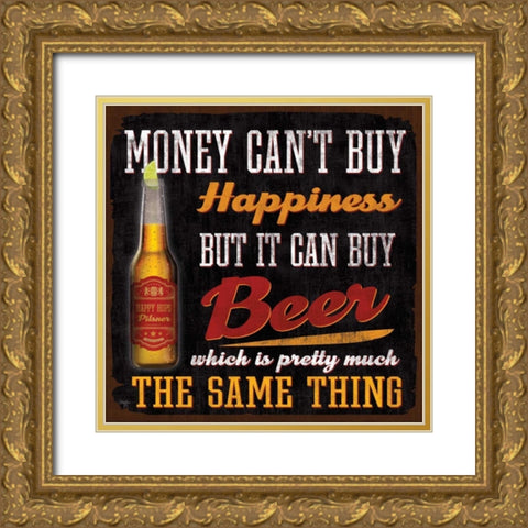 Money Cant Buy Happiness Gold Ornate Wood Framed Art Print with Double Matting by Mollie B.