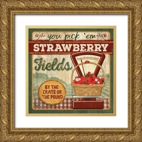 You Pick Em Strawberries Gold Ornate Wood Framed Art Print with Double Matting by Mollie B.