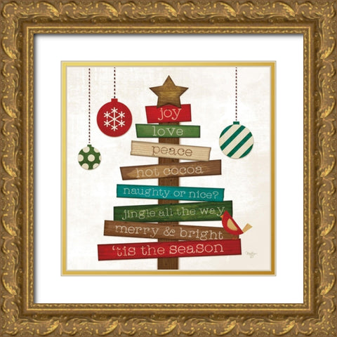 Christmas Tree Sentiments Gold Ornate Wood Framed Art Print with Double Matting by Mollie B.