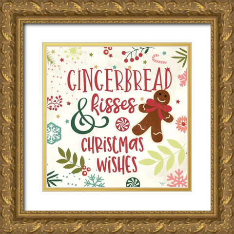 Gingerbread Kisses Gold Ornate Wood Framed Art Print with Double Matting by Mollie B.