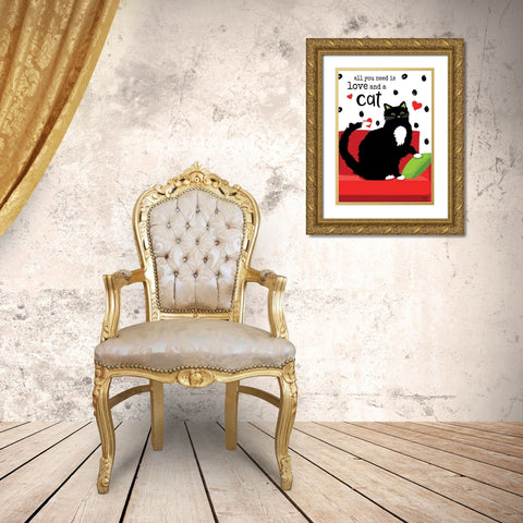 All You Need is Love and a Cat Gold Ornate Wood Framed Art Print with Double Matting by Mollie B.