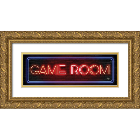 Game Room Neon Sign     Gold Ornate Wood Framed Art Print with Double Matting by Mollie B.
