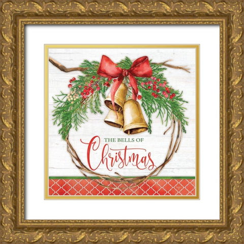 The Bells of Christmas Gold Ornate Wood Framed Art Print with Double Matting by Mollie B.