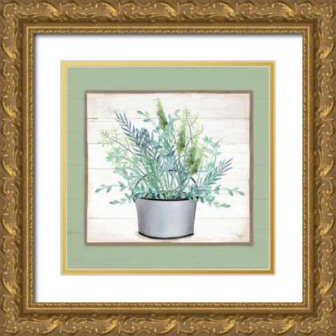 Pot of Herbs II Gold Ornate Wood Framed Art Print with Double Matting by Mollie B.