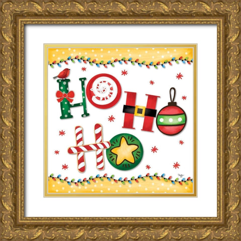 Ho Ho Ho Gold Ornate Wood Framed Art Print with Double Matting by Mollie B.