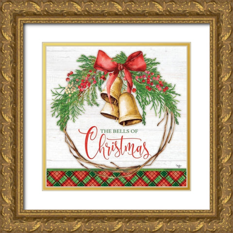 Bells of Christmas Gold Ornate Wood Framed Art Print with Double Matting by Mollie B.