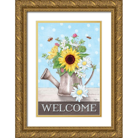 Welcome Watering Can Gold Ornate Wood Framed Art Print with Double Matting by Mollie B.