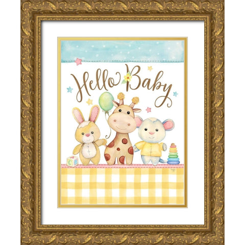 Baby Illustration Gold Ornate Wood Framed Art Print with Double Matting by Mollie B.