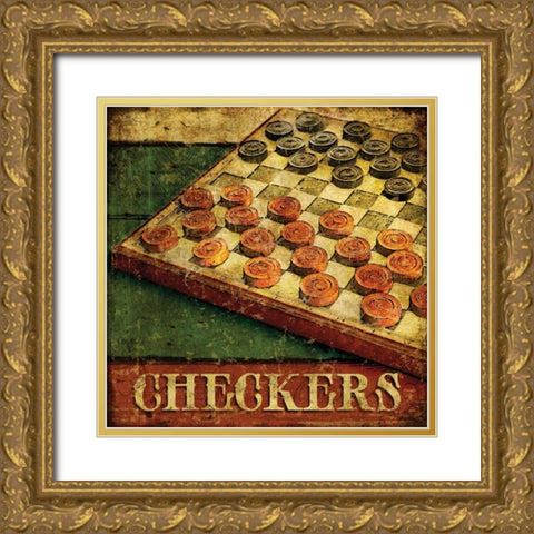 Checkers Gold Ornate Wood Framed Art Print with Double Matting by Mollie B.