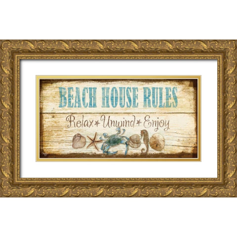 Beach House Rules Gold Ornate Wood Framed Art Print with Double Matting by Mollie B.