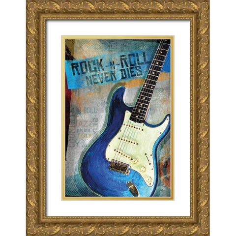 Rock-n-Roll Never Dies Gold Ornate Wood Framed Art Print with Double Matting by Mollie B.
