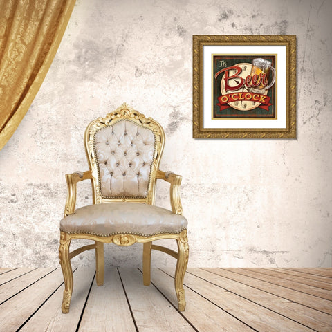 Beer Oclock Gold Ornate Wood Framed Art Print with Double Matting by Mollie B.