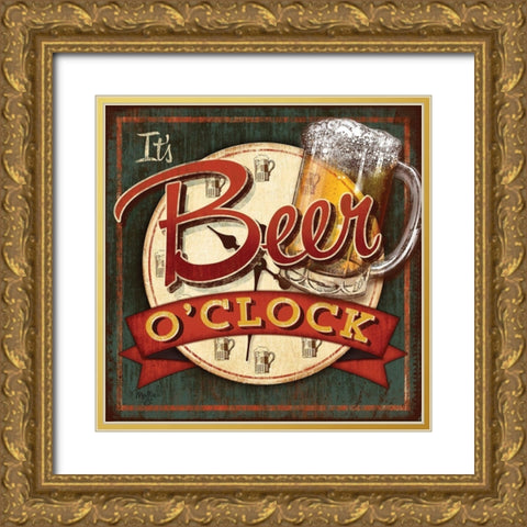 Beer Oclock Gold Ornate Wood Framed Art Print with Double Matting by Mollie B.