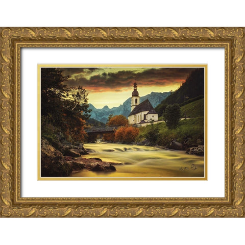 The Church Gold Ornate Wood Framed Art Print with Double Matting by Podt, Martin