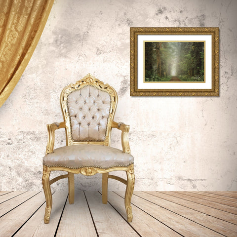 Misty Spring Road Gold Ornate Wood Framed Art Print with Double Matting by Podt, Martin