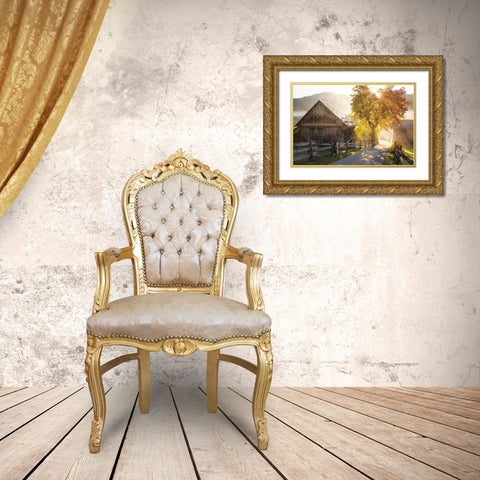 Autumn Road Gold Ornate Wood Framed Art Print with Double Matting by Podt, Martin