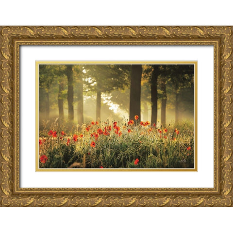 The Poppy Forest Gold Ornate Wood Framed Art Print with Double Matting by Podt, Martin