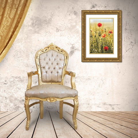 Poppy Field II Gold Ornate Wood Framed Art Print with Double Matting by Podt, Martin
