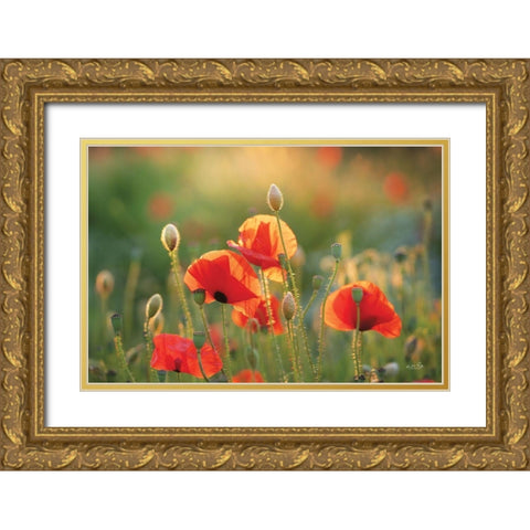 Poppy Field III Gold Ornate Wood Framed Art Print with Double Matting by Podt, Martin