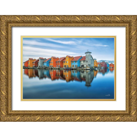 Reitdiephaven Reflections Gold Ornate Wood Framed Art Print with Double Matting by Podt, Martin