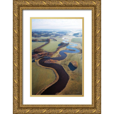 Flat Country from Above Gold Ornate Wood Framed Art Print with Double Matting by Podt, Martin