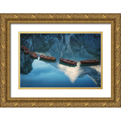 Boats of Braies II Gold Ornate Wood Framed Art Print with Double Matting by Podt, Martin