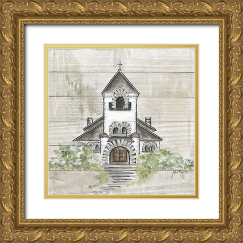 Hometown Church Gold Ornate Wood Framed Art Print with Double Matting by Norkus, Julie