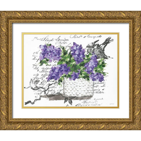 Hobnail Lilac Bird Gold Ornate Wood Framed Art Print with Double Matting by Norkus, Julie