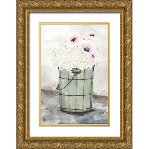 Ice Cream Bucket of Flowers    Gold Ornate Wood Framed Art Print with Double Matting by Norkus, Julie