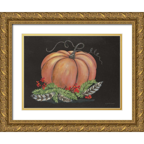 Pumpkin and Feathers Gold Ornate Wood Framed Art Print with Double Matting by Norkus, Julie