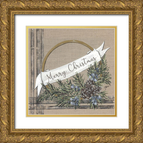 Merry Christmas Gold Ornate Wood Framed Art Print with Double Matting by Norkus, Julie