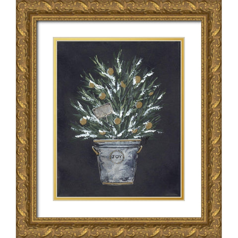 Winter Greens Bucket of Joy Gold Ornate Wood Framed Art Print with Double Matting by Norkus, Julie