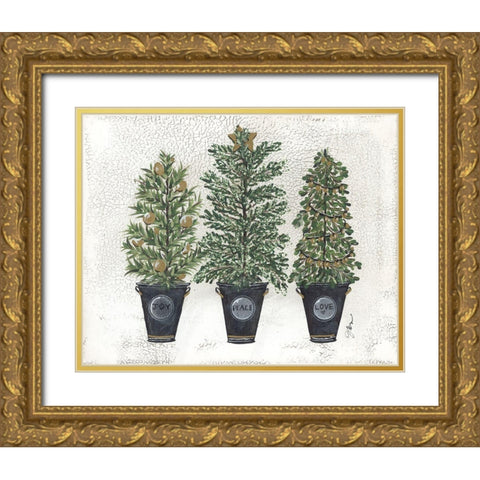 Joy-Peace and Love Tree Trio Gold Ornate Wood Framed Art Print with Double Matting by Norkus, Julie