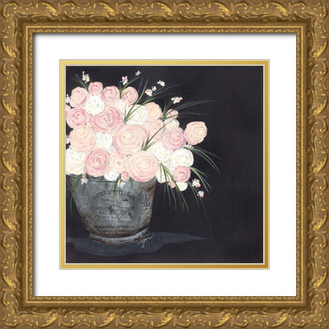 Ranunculus Spray Pink Gold Ornate Wood Framed Art Print with Double Matting by Norkus, Julie