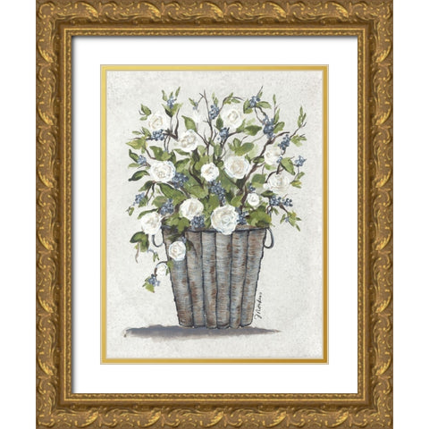 Sweet Rose Basket Gold Ornate Wood Framed Art Print with Double Matting by Norkus, Julie
