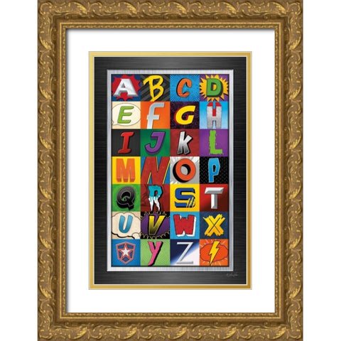 Superhero Alphabet Gold Ornate Wood Framed Art Print with Double Matting by Rader, Lauren