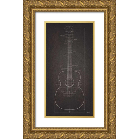 Acoustic Guitar Blueprint Gold Ornate Wood Framed Art Print with Double Matting by Rader, Lauren
