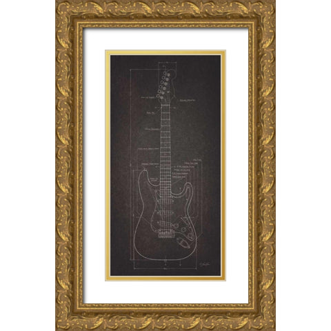 Electric Guitar Blueprint Gold Ornate Wood Framed Art Print with Double Matting by Rader, Lauren