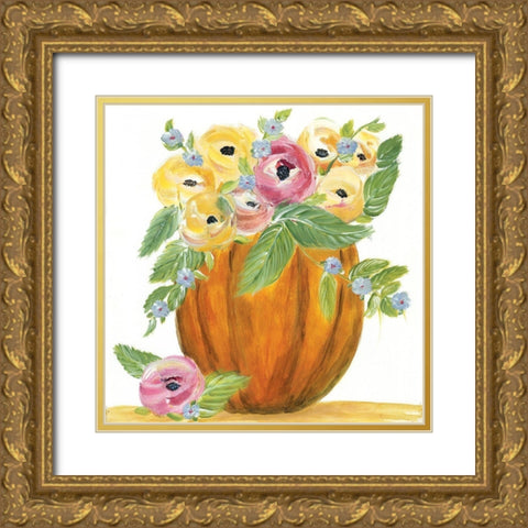 Pumpkin Full of Roses Gold Ornate Wood Framed Art Print with Double Matting by Ebert, Roey