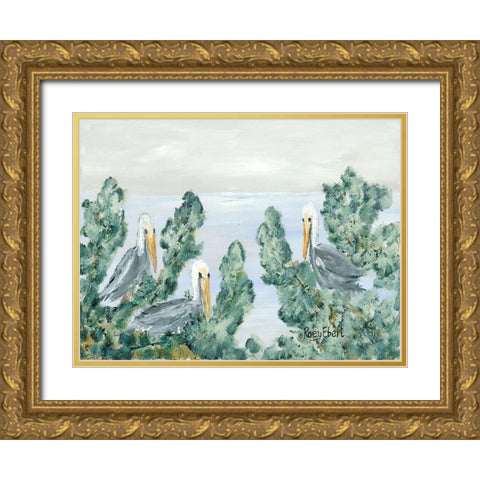 The Pelican Perch Gold Ornate Wood Framed Art Print with Double Matting by Ebert, Roey