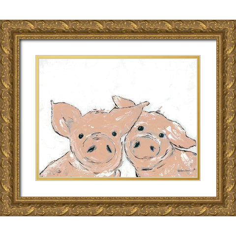 Pigs Gold Ornate Wood Framed Art Print with Double Matting by Ebert, Roey