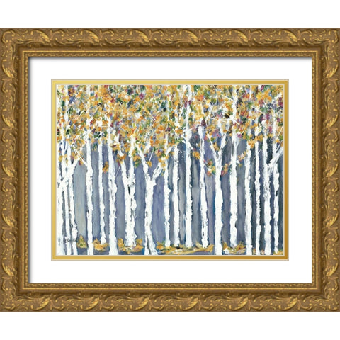 Birch Trees Gold Ornate Wood Framed Art Print with Double Matting by Ebert, Roey