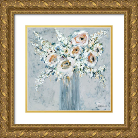 Blooms in Blue Vase Gold Ornate Wood Framed Art Print with Double Matting by Ebert, Roey