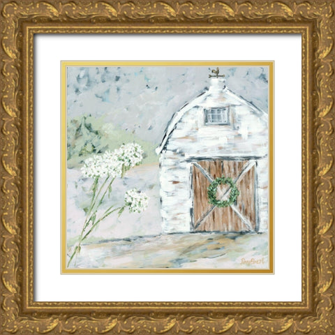 The White Barn Gold Ornate Wood Framed Art Print with Double Matting by Ebert, Roey