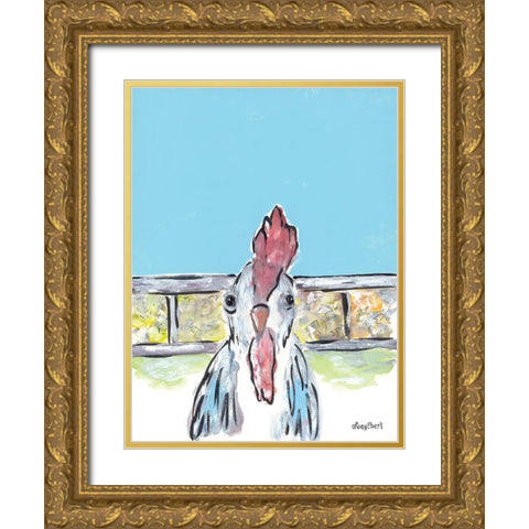 Cluck Cluck Gold Ornate Wood Framed Art Print with Double Matting by Ebert, Roey